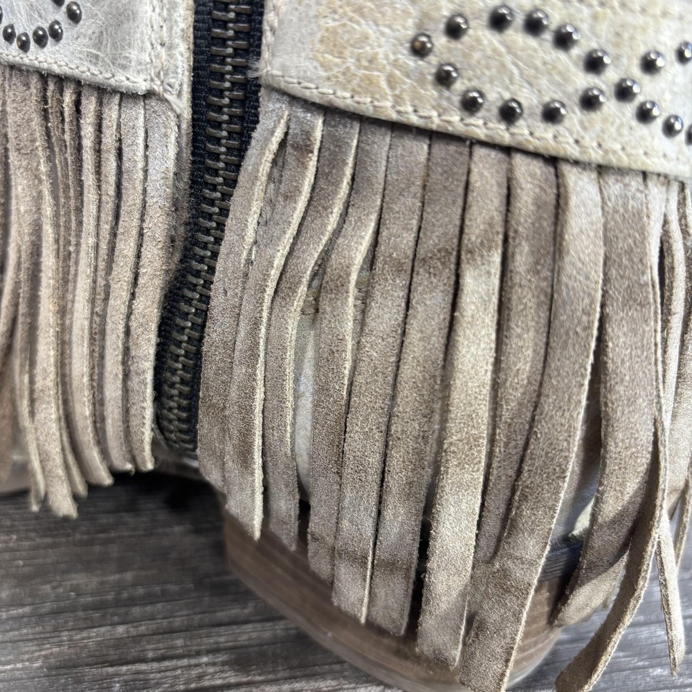 Sterling River Booties Womens Size 7M Beige Leather Western Fringe Ankle Zip - Picture 12 of 14